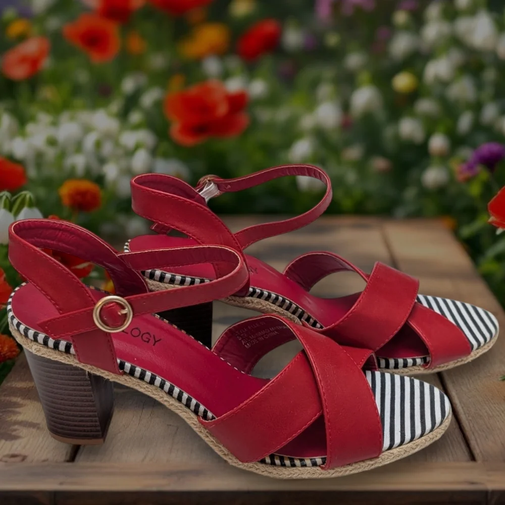 Sociology Women's Block-Heel Strappy Sandals Red Size 8.5 - Picture 13 of 13